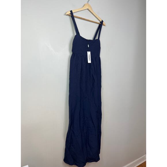 NWT L'Agence Jessamy Empire Waist Linen Blend Maxi Dress Navy Blue Size: 2 - Picture 3 of 9